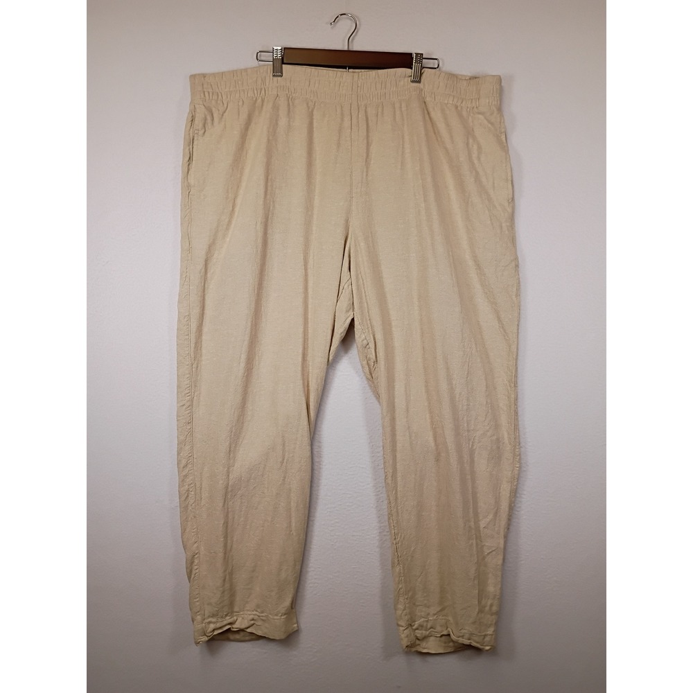 Coastal Old Navy Womens XXL Tall Beige Linen Blend High Rise Straight Leg Pants